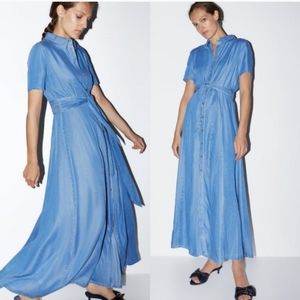 Zara The Indigo Long Denim Chambray Maxi Dress